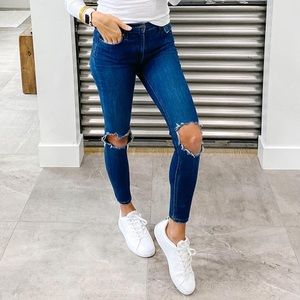Free People High Rise Busted Knee Skinny Jeans